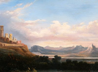 Louis-A. Lapito (att. à) 1803-1874 Italie, paysage aux ruines, tableau, 1830-40, romantisme