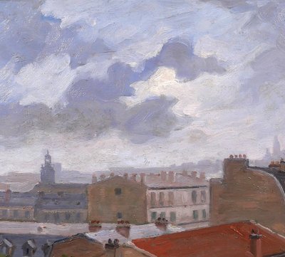 Salvator SANCHIS, Parigi, i tetti con Montmartre, dipinto di paesaggio, 1930-40 ca.