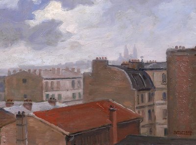 Salvator SANCHIS, Parigi, i tetti con Montmartre, dipinto di paesaggio, 1930-40 ca.