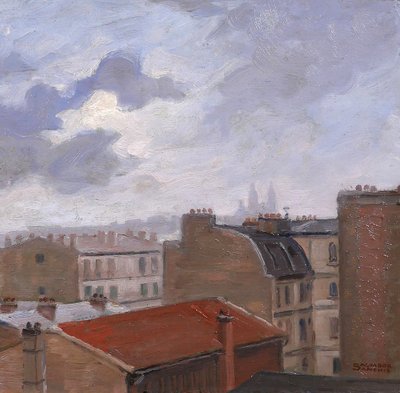 Salvator SANCHIS, Parigi, i tetti con Montmartre, dipinto di paesaggio, 1930-40 ca.