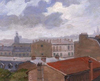 Salvator SANCHIS, Parigi, i tetti con Montmartre, dipinto di paesaggio, 1930-40 ca.