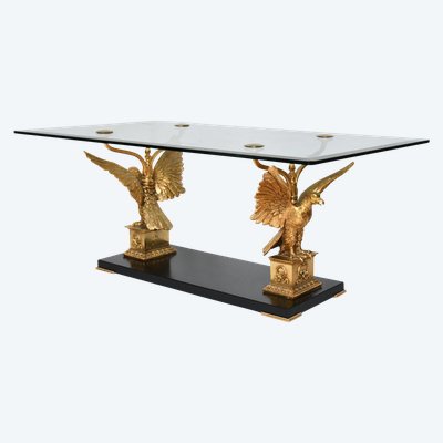 Gilded brass and bronze coffee table with eagles