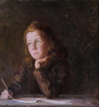 Alice BAILLY 1872-1938 Porträt eines träumenden Kindes, Gemälde, 1901 Schweiz Albert Anker Vevey