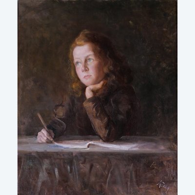 Alice BAILLY 1872-1938 Porträt eines träumenden Kindes, Gemälde, 1901 Schweiz Albert Anker Vevey