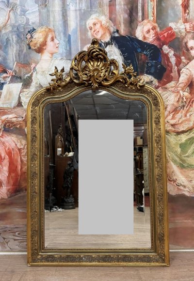 grand miroir époque Napoléon III en bois doré circa 1880 