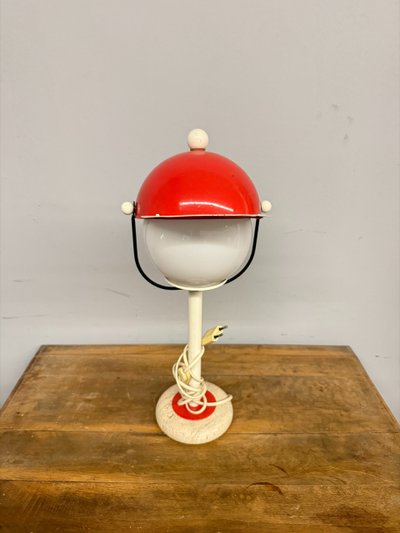 Lampada vintage cappello anni '70, base in travertino, 50x25 cm