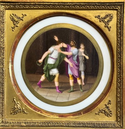 Antikes Gemälde auf Tondo-Porzellan aus der Empire-Zeit - Mythologie