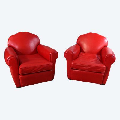 Paire de fauteuils club en cuir