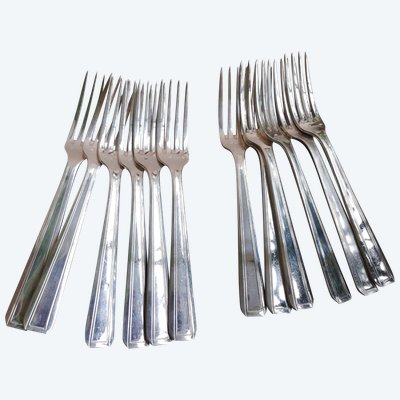 12 art deco silver-plated dessert forks Felix Frères silverware