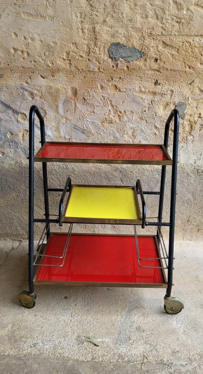 Desserte Bar vintage 1960's Red & Yellow