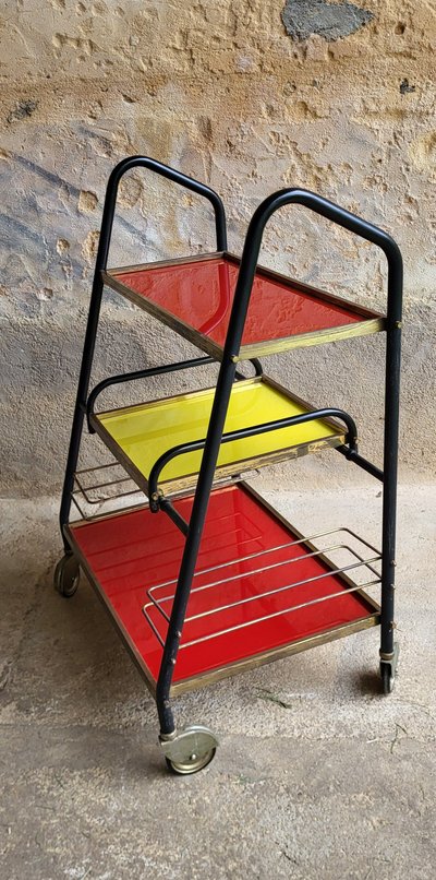 Desserte Bar vintage 1960's Red & Yellow