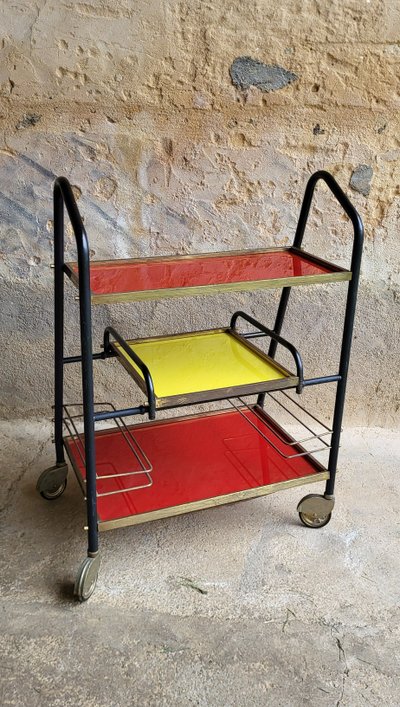 Desserte Bar vintage 1960's Red & Yellow