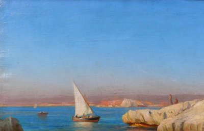 François Gautier 1842-1917 Marsiglia, barca in mare, paesaggio, dipinto del 1890 circa Impressionismo