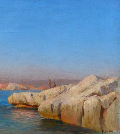 François Gautier 1842-1917 Marsiglia, barca in mare, paesaggio, dipinto del 1890 circa Impressionismo