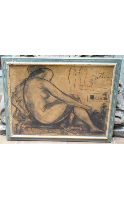 Pierre MOLINIER, STUDIO DI UN NUDO CON CAPPELLO, matita e carboncino