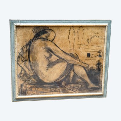 Pierre MOLINIER, STUDIO DI UN NUDO CON CAPPELLO, matita e carboncino