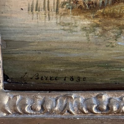Öl auf Holz, trinkende Kühe, von Jean-Baptiste Berré, 1830