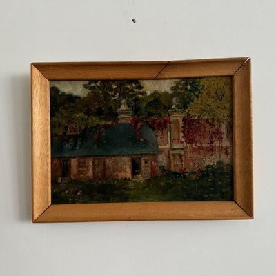 Oil on canvas depicting a property in the early 20th century