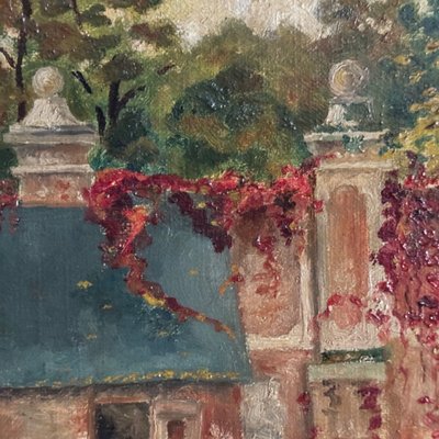 Oil on canvas depicting a property in the early 20th century