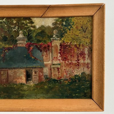 Oil on canvas depicting a property in the early 20th century