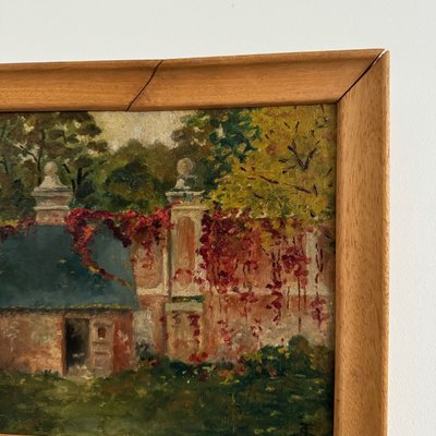 Oil on canvas depicting a property in the early 20th century