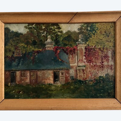 Oil on canvas depicting a property in the early 20th century