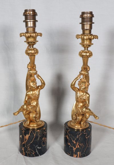 Paire de lampes en bronze doré, époque Napoléon III
