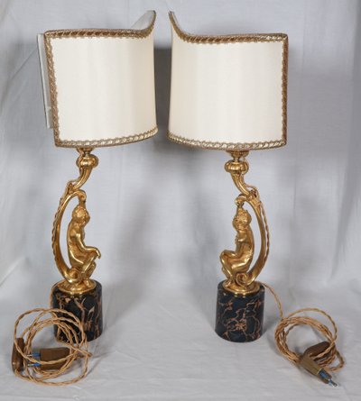 Paire de lampes en bronze doré, époque Napoléon III