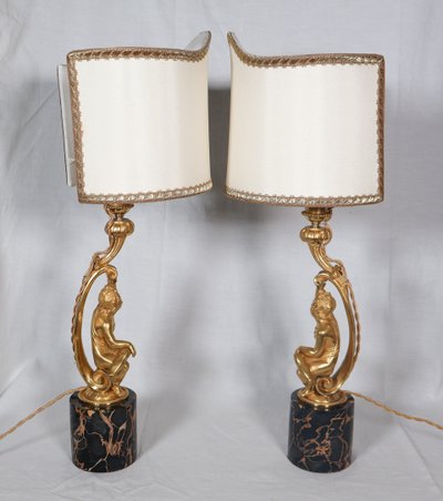 Paire de lampes en bronze doré, époque Napoléon III