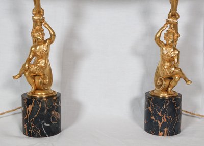Paire de lampes en bronze doré, époque Napoléon III