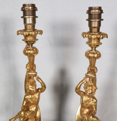 Paire de lampes en bronze doré, époque Napoléon III