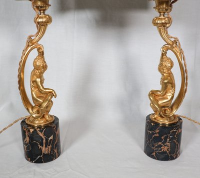 Paire de lampes en bronze doré, époque Napoléon III