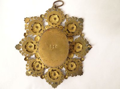 Reliquary medallion gilded brass enamel Blessed Peter Chanel late 19th century