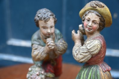 Pair of statues in 18th-century polychrome terracotta