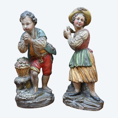 Pair of statues in 18th-century polychrome terracotta