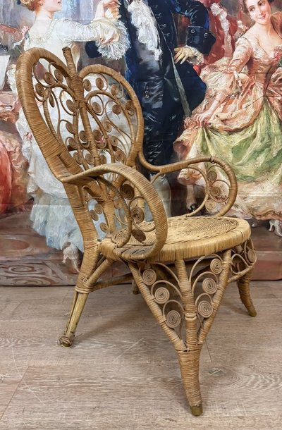 Poltrona vintage in rattan di Boemia 70