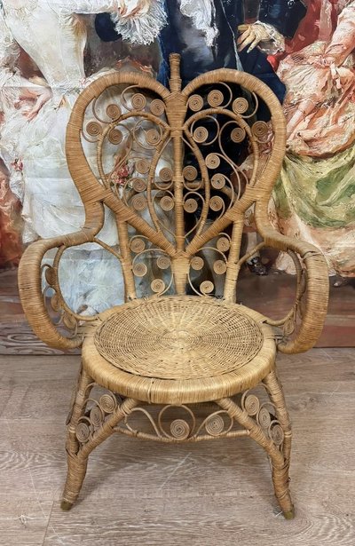 Poltrona vintage in rattan di Boemia 70