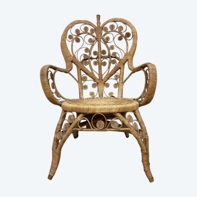 Poltrona vintage in rattan di Boemia 70