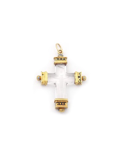 Croix 17e intaille cristal de roche en or 22k, pendentif croix ancienne, christ en intaille