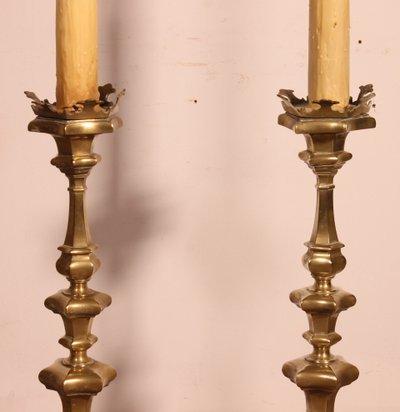 coppia di portacandele elettrificati in bronzo - Italia - XVII secolo