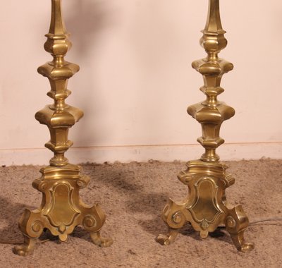 coppia di portacandele elettrificati in bronzo - Italia - XVII secolo