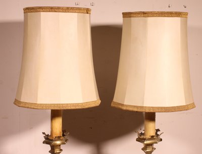 coppia di portacandele elettrificati in bronzo - Italia - XVII secolo