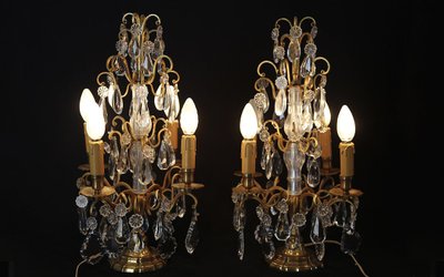 Pair of girandoles,  Crystal and gilded bronze  19th century 