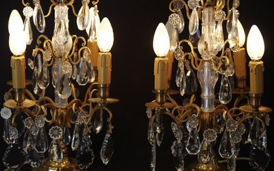 Pair of girandoles,  Crystal and gilded bronze  19th century 