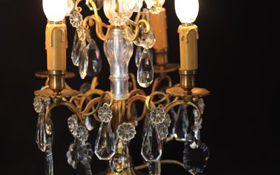 Pair of girandoles,  Crystal and gilded bronze  19th century 