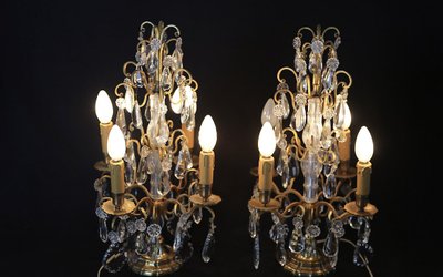 Pair of girandoles,  Crystal and gilded bronze  19th century 