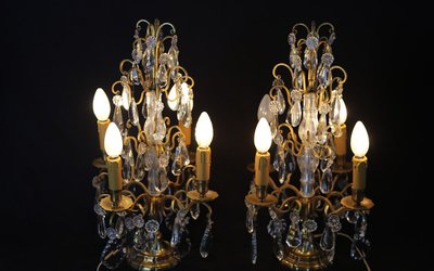 Pair of girandoles,  Crystal and gilded bronze  19th century 