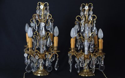Pair of girandoles,  Crystal and gilded bronze  19th century 