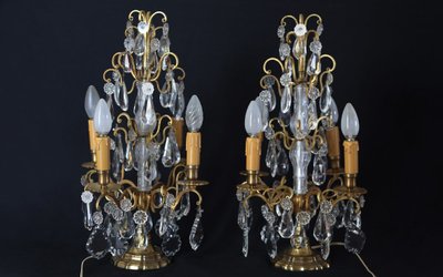 Pair of girandoles,  Crystal and gilded bronze  19th century 