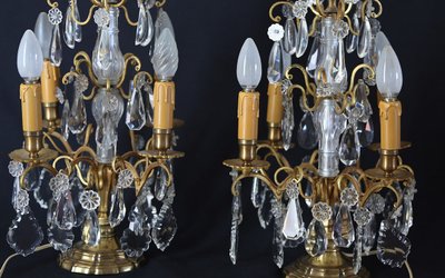 Pair of girandoles,  Crystal and gilded bronze  19th century 